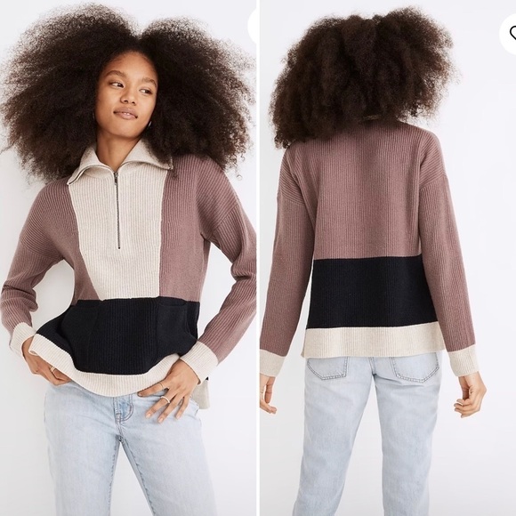 Madewell New Glenbrook Half-Zip Pullover Sweater in Colorblock NWT Small - Picture 1 of 10